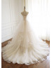 Tie Straps Lace Tulle Cascading Ruffles Classy Wedding Dress